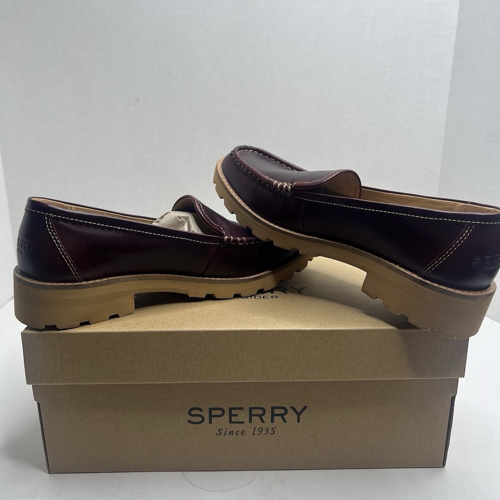 Sperry Top-Sider A/O Lug Loafer Women’s 7.5 M Wine Leather Platform Shoes NIB